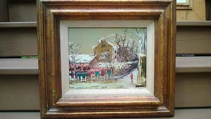 VINTAGE IMPRESSIONIST EARLY WINTER STREET CITYSCAPE ORIGINAL OIL PAINTING SIGNED - Picture 1 of 6