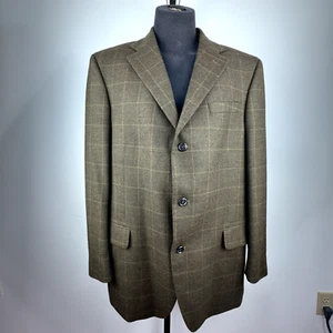 T Harris London Mens Lambswool Blazer Sport Coat Size 44R Brown Window Pane - Picture 1 of 7