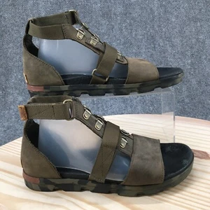 Sorel Sandals Womens 8.5 Camo Sole Strappy Wedge Platform Comfort Green Leather - Picture 1 of 15