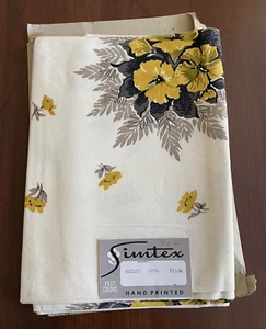 Tovaglia quadrata nuova vintage Simtex MCM 52x52 grigio giallo bouquet floreale mai usata - Foto 1 di 12