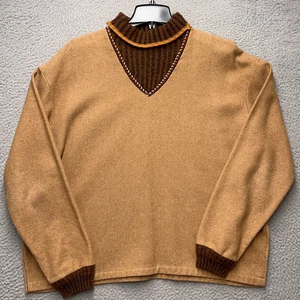 Sears Sweater Mens XL Brown Wool Long Sleeve Turtleneck Horseback Riding Vintage - Picture 1 of 11