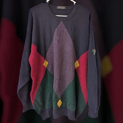 Suéter de Colección Jaeger GB 100 % Lana de Cordero para Hombres Crew Argyle Gran Bretaña XL -2XL Foto 1 de 4