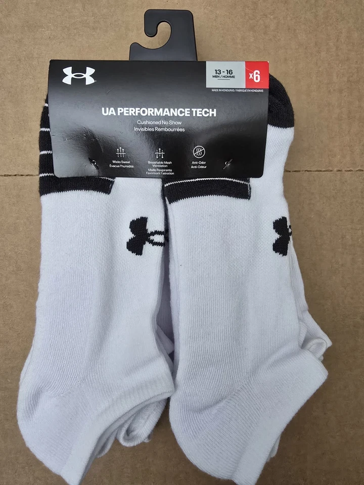 Under Armour Adult Performance Tech No Show Socks (6 Pairs) Shoe White Size