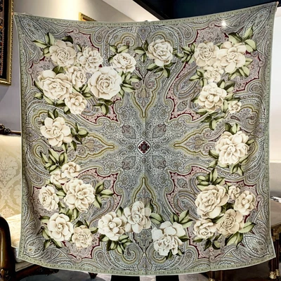 Pañuelo 70 % cachemir 30 % seda estampado de flores 53"" envolvente doble cara calle  Foto 1 de 4