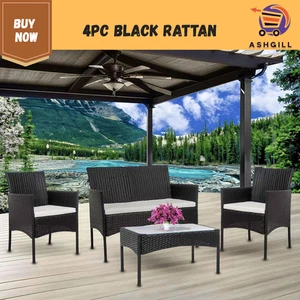 4 Piece Rattan Garden Furniture Outdoor Sofa Garden Table Patio Woven Chair Set - Picture 1 of 20