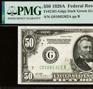 1928A $50 Federal Reserve Note PMG 55 - Redeemable in Gold - Fr 2101-G - Picture 1 of 3