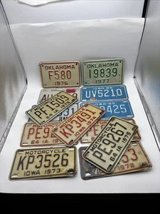 Mixed Lot of Vintage Motorcycle License Plates (10x) Iowa,(2x) Oklahoma,Illinois - Picture 1 of 10