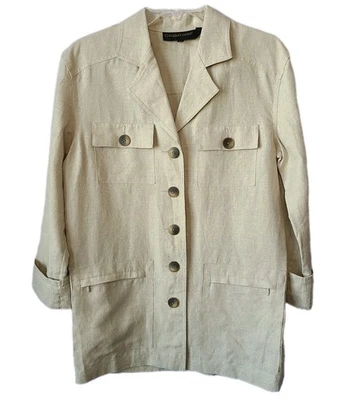 Винтажный Classiques Entier бежевый 100% льняной сафари куртка общего назначения куртка Sz XS - Изображение 1 из 4