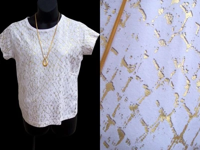 Chico's gold foil metallic white top tee shirt size 3 L XL XMAS HOLIDAY blouse  - Image 1 of 4