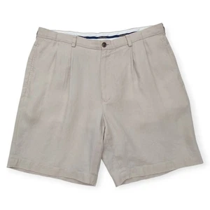 Brooks Brothers 100% Irish Linen Shorts Mens W38 Pleated Light Beige Preppy EUC - Picture 1 of 11