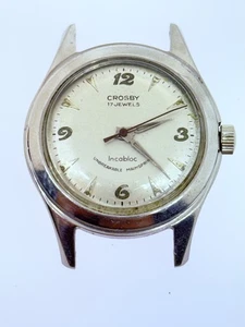 VINTAGE CROSBY 17 JEWEL MENS WRIST WATCH - RUNNING - EVERBRITE MOVEMENT - 33MM - Picture 1 of 12