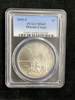 2005-P Marine Corps USA  Commemorative PCGS MS69 Silver $1                    ab - Image 1 of 2