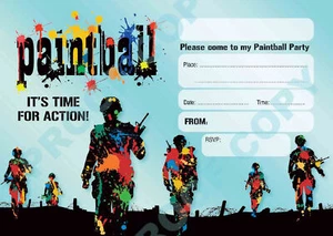 #56 PAINTBALL PARTY 10er Pack Kinder Kindergeburtstag Party EINLADUNGEN - Bild 1 von 1