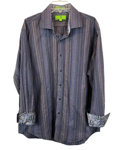 Bristol & Bull Shirt Mens Size XL Button Front w Contrast Cuff Purple Stripe - Picture 1 of 10
