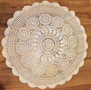 28" White Vintage Cotton Crochet Tablecloth Round Table Topper Doily - Picture 1 of 5