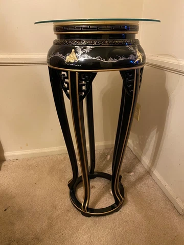 Oriental Round End Table Stand with glass top Cover