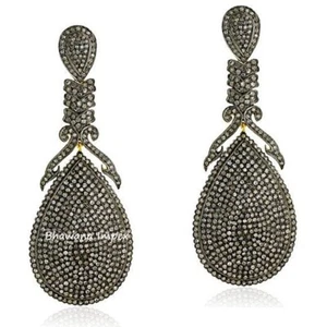 Pendientes de diamantes talla rosa natural de plata de ley 925 hechos a mano joyas - Imagen 1 de 1