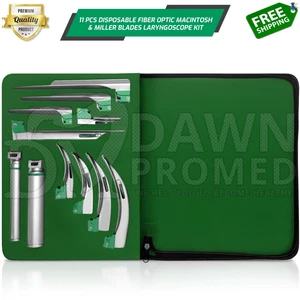 11 Pcs Fiber Optic MAC & MILLER Laryngoscope Set Intubation Kit Economy Grade - Picture 1 of 11