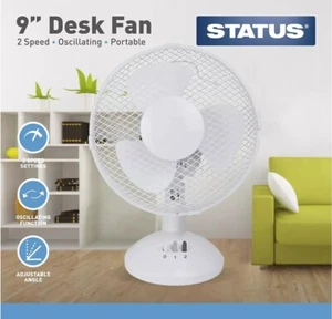 Status 9 Inch Oscillating Desk Fan 2 Speed with Adjustable Tilt Angle White - Picture 1 of 3