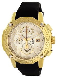 Aqua Master Gold Dial Black Rubber Band Men's Diamond Watch - Picture 1 of 4