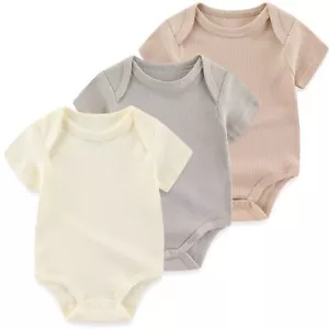 Newborn Baby Ribbed Bodysuit Cotton Infant Boy Girl Clothes 0-12 Months - Picture 1 of 6