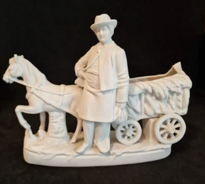 Vintage German Parian Ware Ornament of a Man with his Horse and Cart - Picture 1 of 24