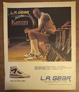 1989 LA Gear Sneakers Shoes Kareem Abdul Jabbar B424 Basketball 80s Print Ad - Picture 1 of 2