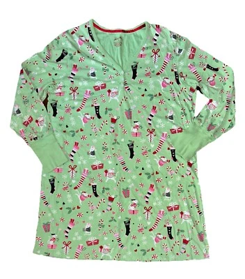 Nick & Nora Nightgown Christmas Mouse Long Sleeve Pajamas Size XXL Mint Green - Image 1 of 4