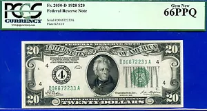 1928 $20 Federal Reserve Note PCGS 66PPQ wanted gem Cleveland Fr 2050-D - Picture 1 of 4