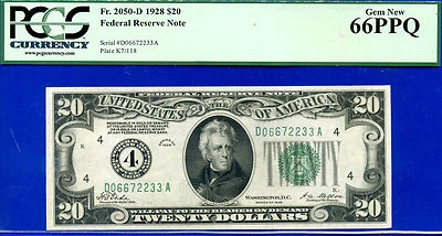 1928 $20 Federal Reserve Note PCGS 66PPQ wanted gem Cleveland Fr 2050-D - Image 1 of 4