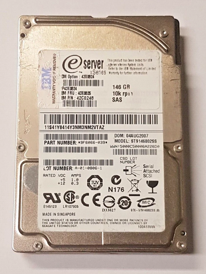 146 GB SAS IBM Xseries 43X0824 ST9146802SS 10K RPM HDD 2.5 " Internal Hard Drive - Image 1 of 1