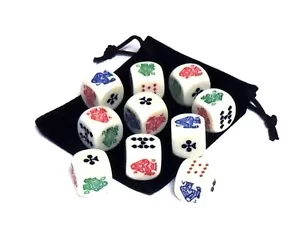 Juego de 10 dados de póquer de esquina redondeada 16 mm con bolsa de dados de terciopelo negro - Imagen 1 de 1