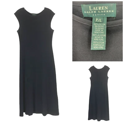 Vintage 1990's Lauren Ralph Lauren Sz PL Black Ribbed Knit Maxi Dress Hong Kong - Image 1 of 4