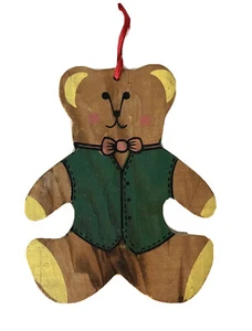 Wood Teddy Bear Handmade 1960's Christmas Ornament 5" Vintage - Picture 1 of 2