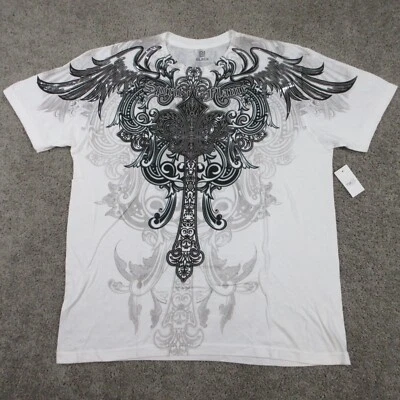 Camisa CJ Negra Para Hombres XXL 2XL Blanca AOP Gótica MMA Grunge Emo Cruz Gráfico Y2K Nueva Con Etiquetas Foto 1 de 4