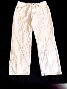 Pantalones de mezclilla blancos de pierna recta Zara para mujer detalle de costura diagonal talla 14 - Imagen 1 de 5