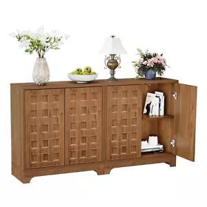 Set of 2 Wooden Storage Cabinets Sideboard Buffet Woven With Doors And Shelves - Picture 1 of 11