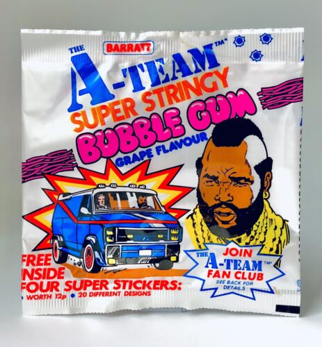 Vintage 1983 Barratt A-TEAM Bubble Gum Pouch Wrapper candy container BARACUS