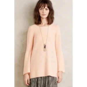 Anthropologie Moth Peach Cashmere Long Bell Sleeve Tunic Sweater XXS - Picture 1 of 6
