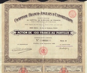 FRANCE  FRANCO-ENGLISH EXPORT COMPANY  stock certificate/ bond - Picture 1 of 1