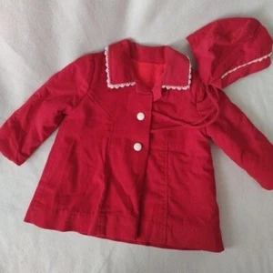 Vtg 80s Classic Red Girls Coat sz 5 w Bonnet Fleece Lined Festive Jacket - Picture 1 of 13