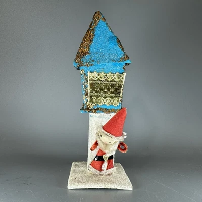 Винтажный Рождественский Putz Лампа Пост Шениль Санта Слюда Труба Очиститель Деревня ЯПОНИЯ - Изображение 1 из 4