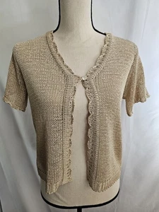 Sag Harbor Cardigan Short Sleeve Open Knit  Sweater Tan Womens Size Petite Small - Picture 1 of 6