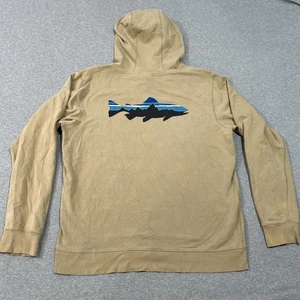 Patagonia Fish Back Logo Pullover Hoodie beige hellbraun Kapuzenpullover Herren Gr. M - Bild 1 von 11