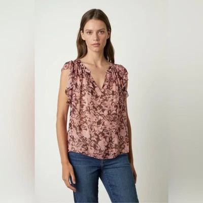 Camisa de viscosa romántica con volantes y estampado floral rojo rosa talla grande de terciopelo para mujer Foto 1 de 4