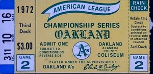Orioles Tigers ALCS Playoffs Game 2 MLB Ticket Stub Blue Moon Odom Win 10/8/1972 - Picture 1 of 2