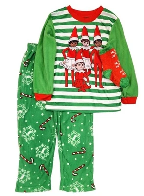 Elf on the Shelf Boys Green Fleece Christmas Holiday Pajamas X-Small 4-5 - Image 1 of 2