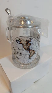 ALWE Glass Beer Stein World Map West Germany Solid Pewter Lid - Picture 1 of 10
