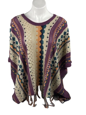 Caballete Mujer Mediano Arizona Poncho Suéter Flecos Suroeste Boho Nuevo con Etiquetas Foto 1 de 4