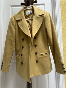 Forever 21 Pea Coat Jacket Womens Size S/p Yellow Long Sleeve With Buttons - Picture 1 of 16